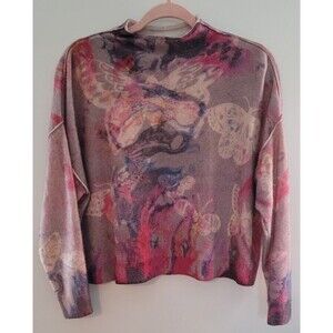 Pilcro Womens XS Alani Cashmere Sweater Abstract Butterfly Print Soft Pullover